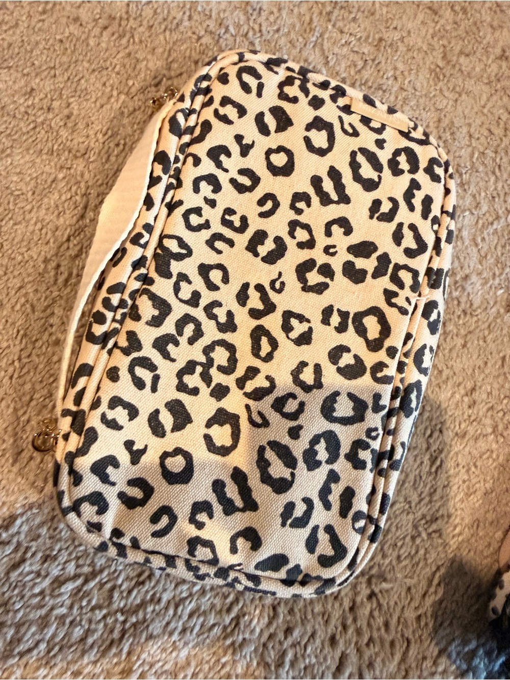 Leopard Print Cosmetic Pouch - Beige and Black